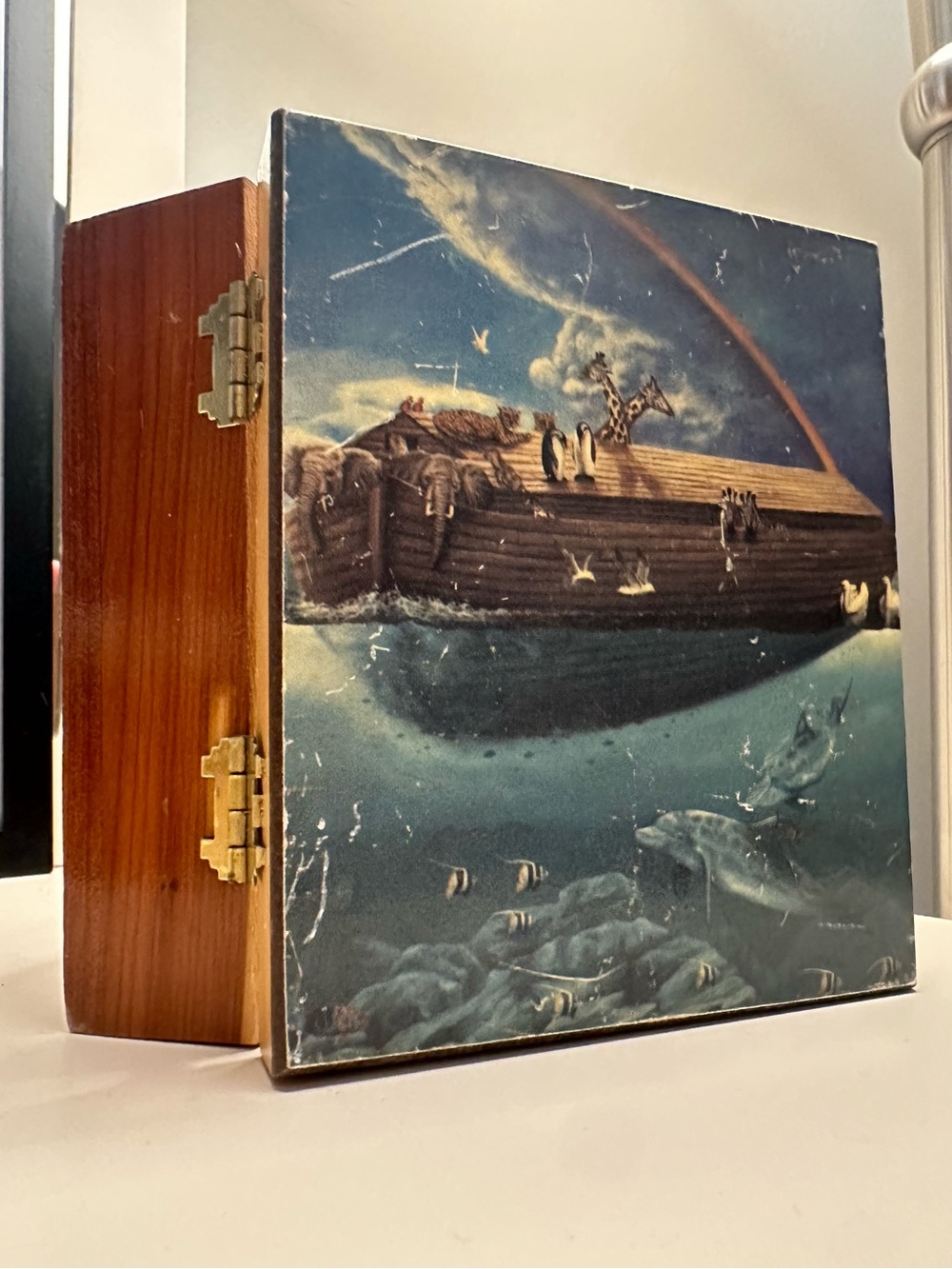 Wooden Keepsake Trinket Box with Noah's Ark Artwork